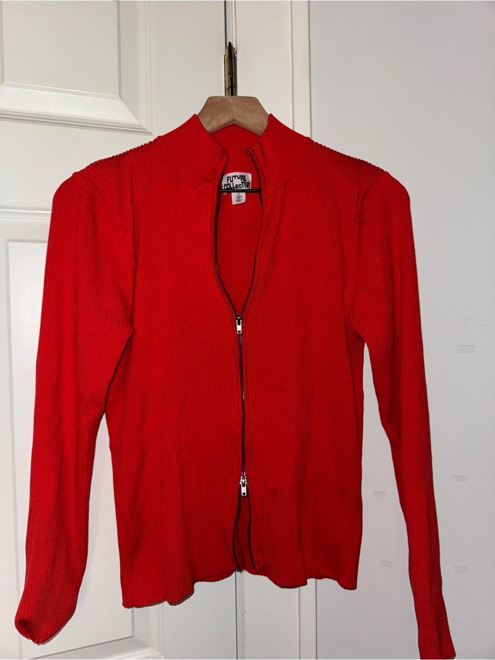 Women's Red Zip-Front Knit Cardigan Sweater